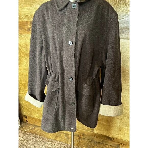 Wool Blend Coat with Hood Brown Oversized Casual Classic Warm‎ Outerwear - Picture 7 of 10